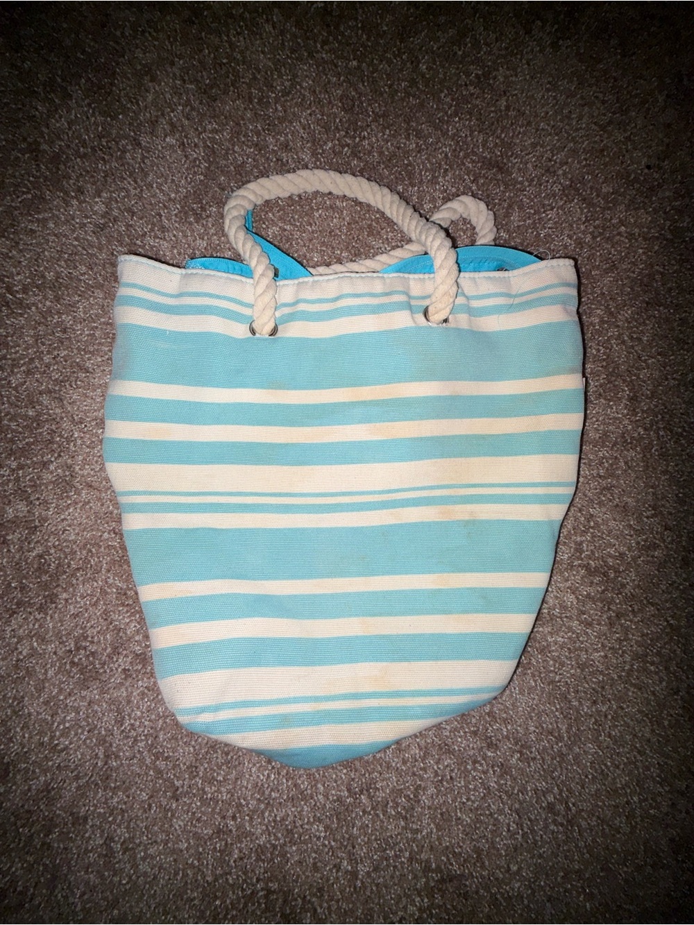 Sun n Sand Striped Rope-Handle Beach Tote Bag - Light Blue & White